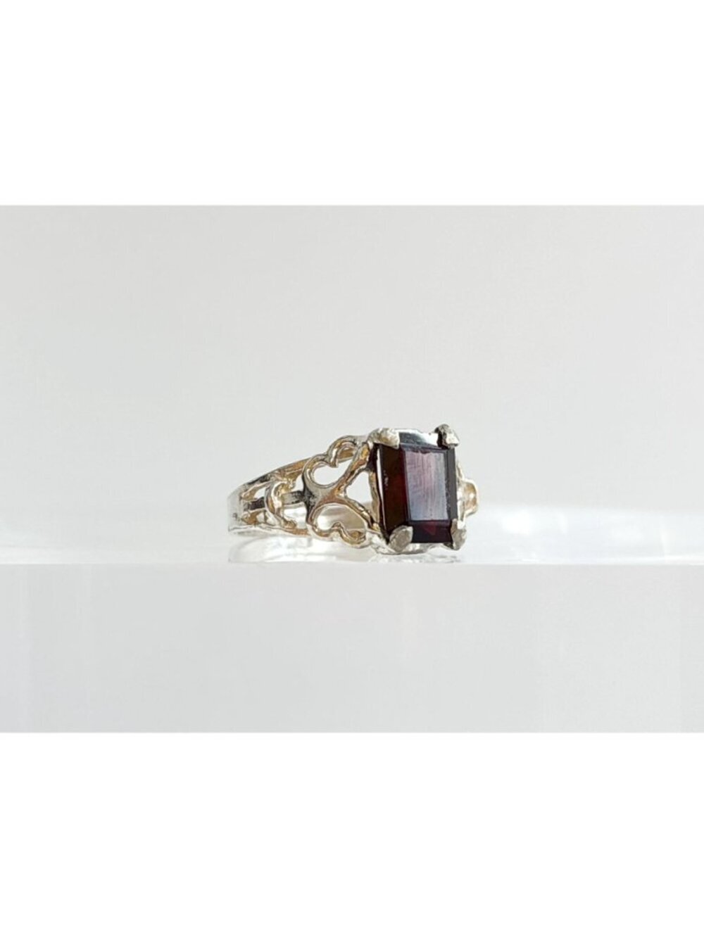 Garnet Emerald Cut Gemstone Sterling Silver 925 Victorian Vintage Ring - sz 6.25 - Picture 3 of 13